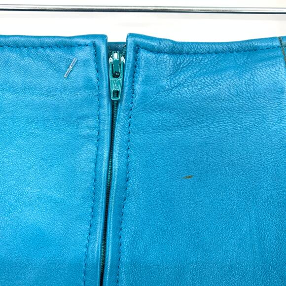 Firenze Santa Barbara Leather Skirt Womens Size 00 Teal Straight Vintage - Picture 3 of 6